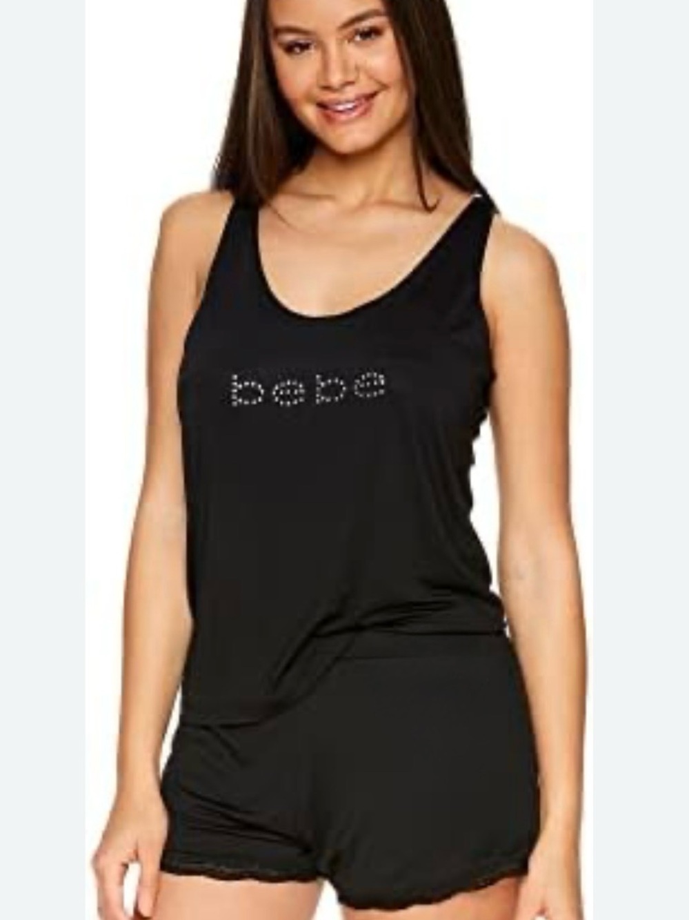 bebe Black Crystal Logo Tank & Short Sleep Set